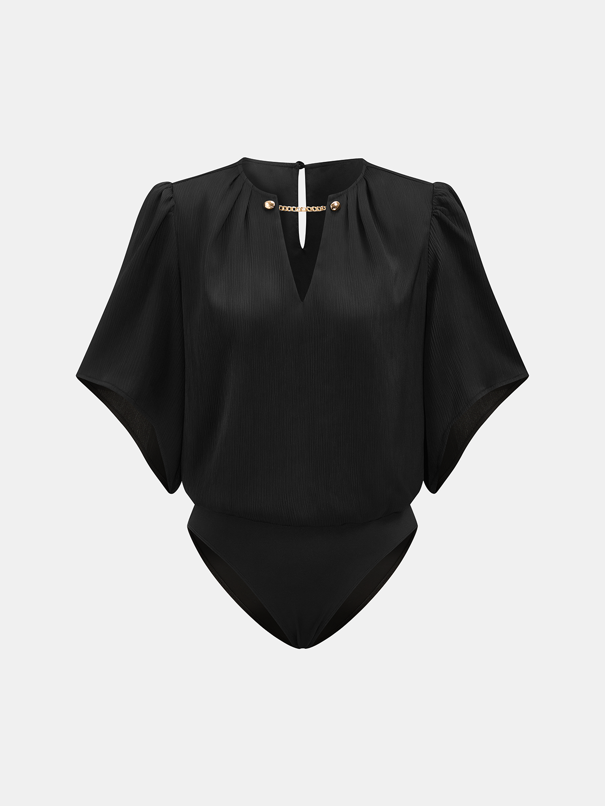Chain Detail V-Neck Flutter Sleeve Bodysuit