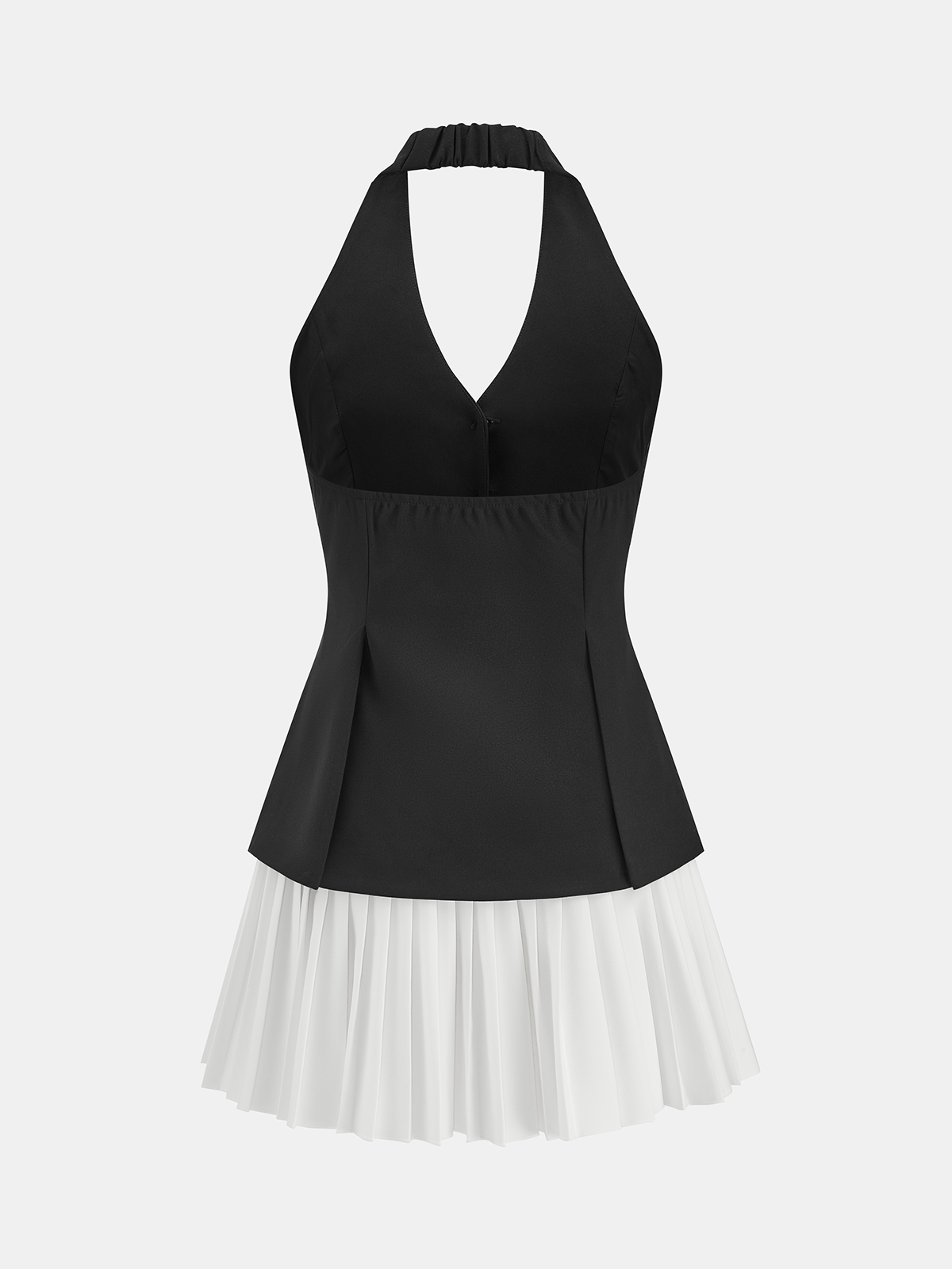 Halter Buttoned Vest & Pleated Mini Skirt Set