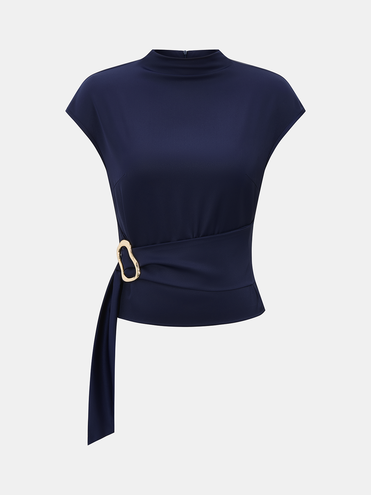 Haut en satin à manches courtes avec boucle en métal