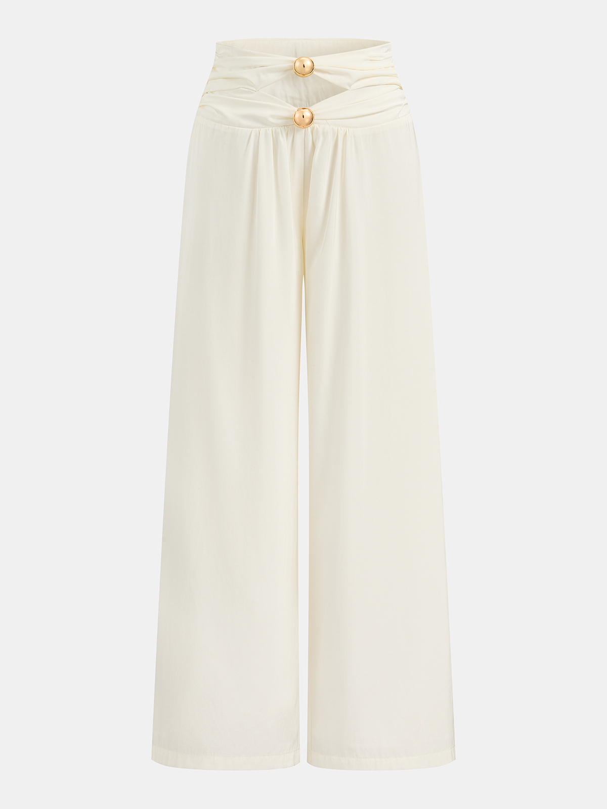 Cutout Waist Metal Button Wide Leg Pants