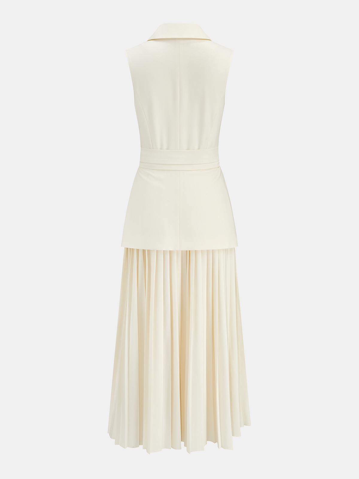 Ärmelloses plissiertes Blazer-Kleid mit Gürtel