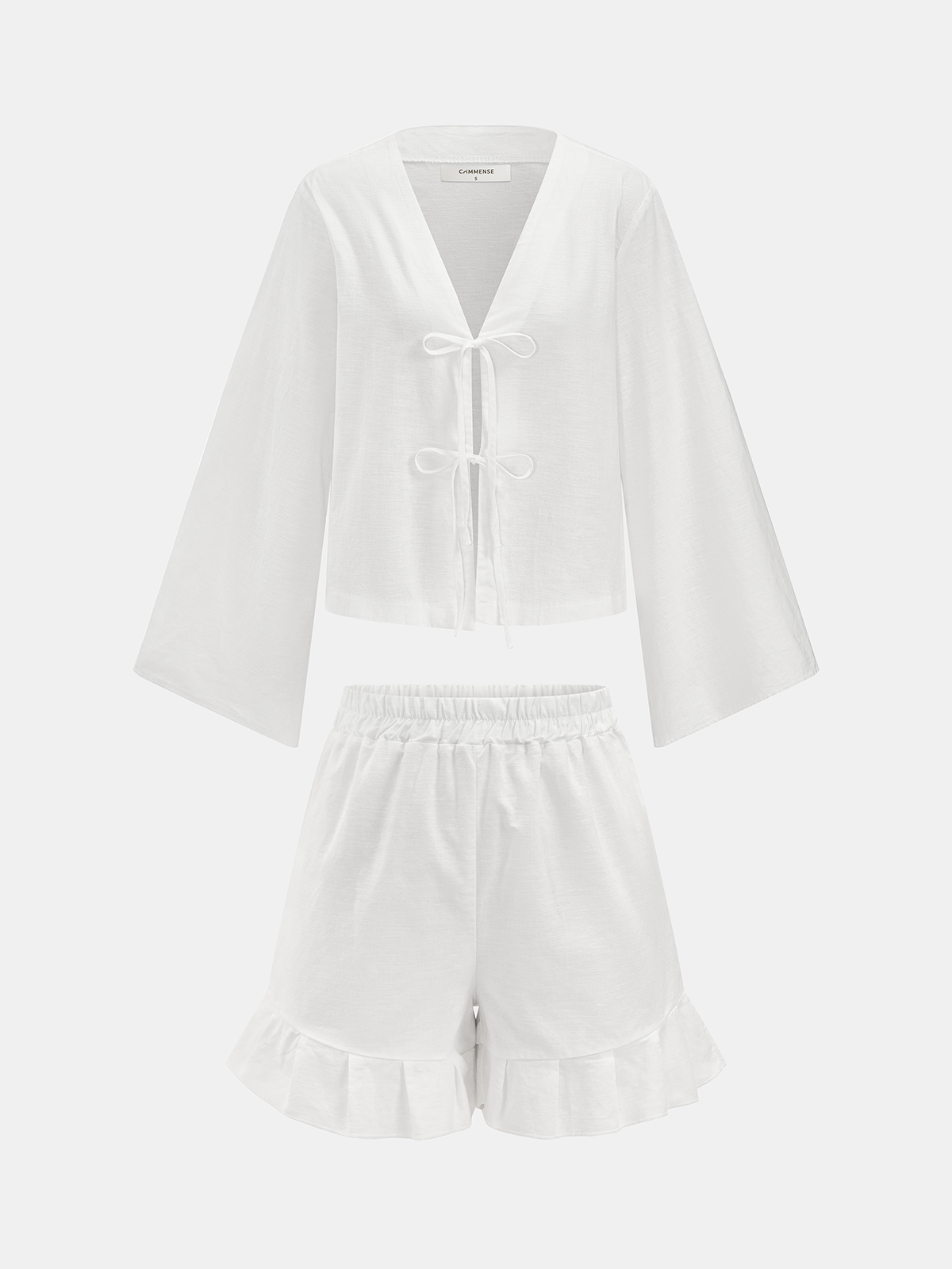 Cotton Tie-Front Blouse & Ruffled Shorts Set
