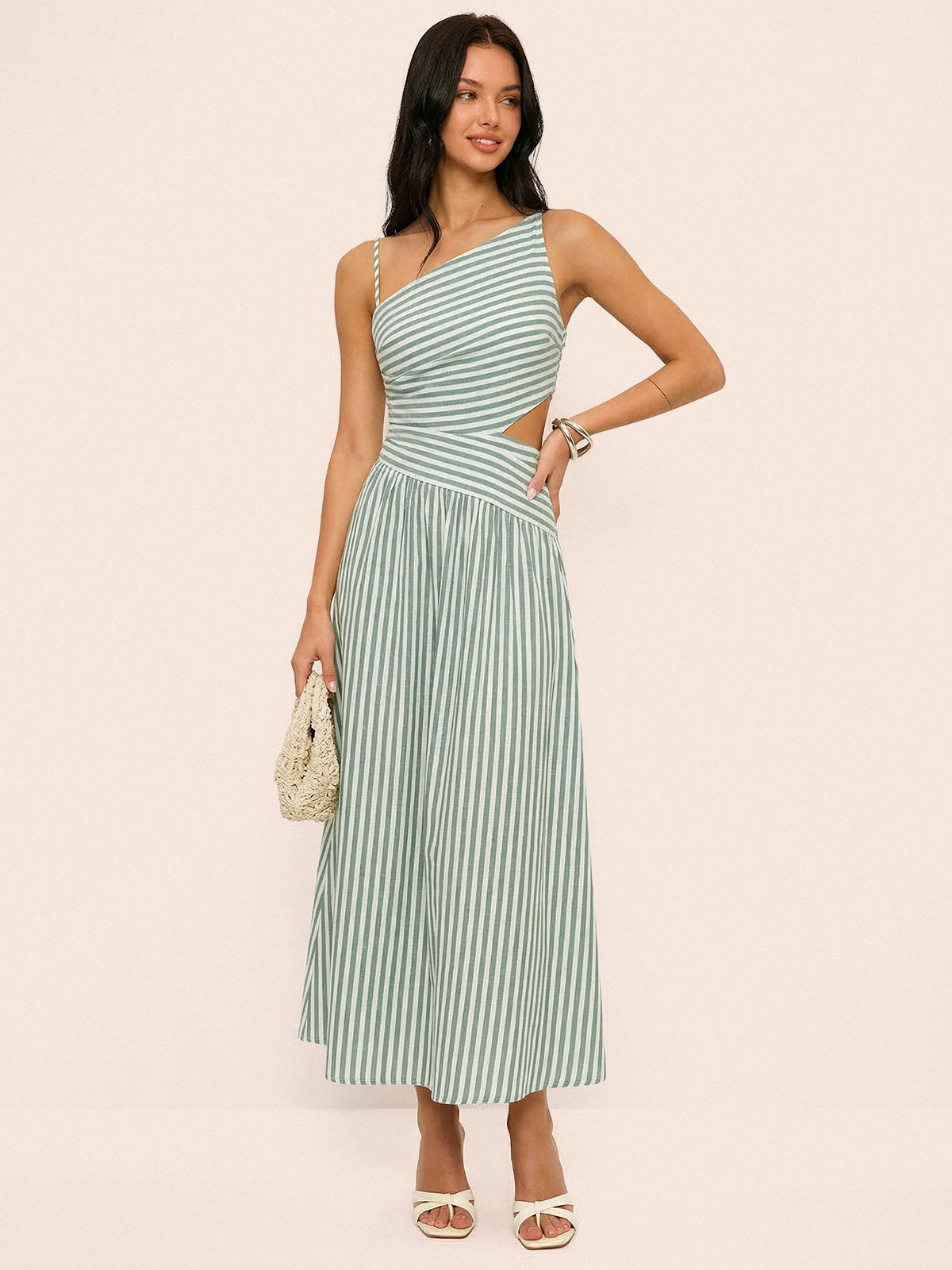Gestreiftes Cut-Out Asymmetrisches Cami Maxikleid