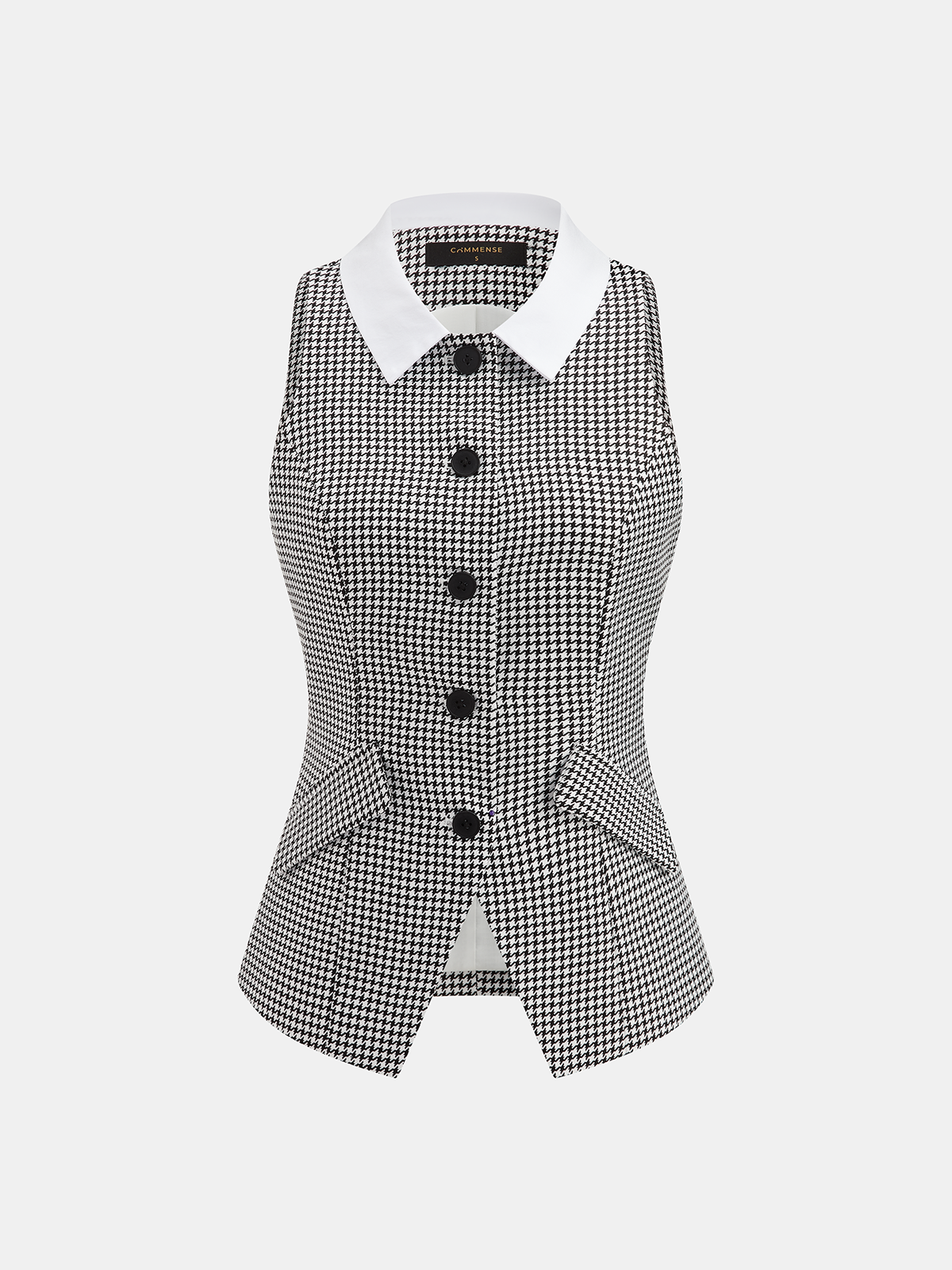 Houndstooth Collared Button Down Vest