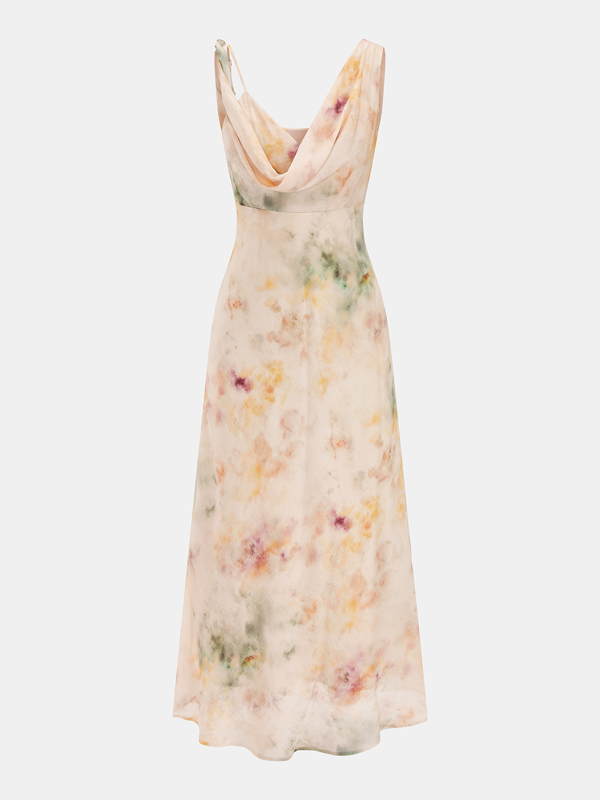 Batik Maxikleid mit Wasserfallausschnitt und ohne Ärmel