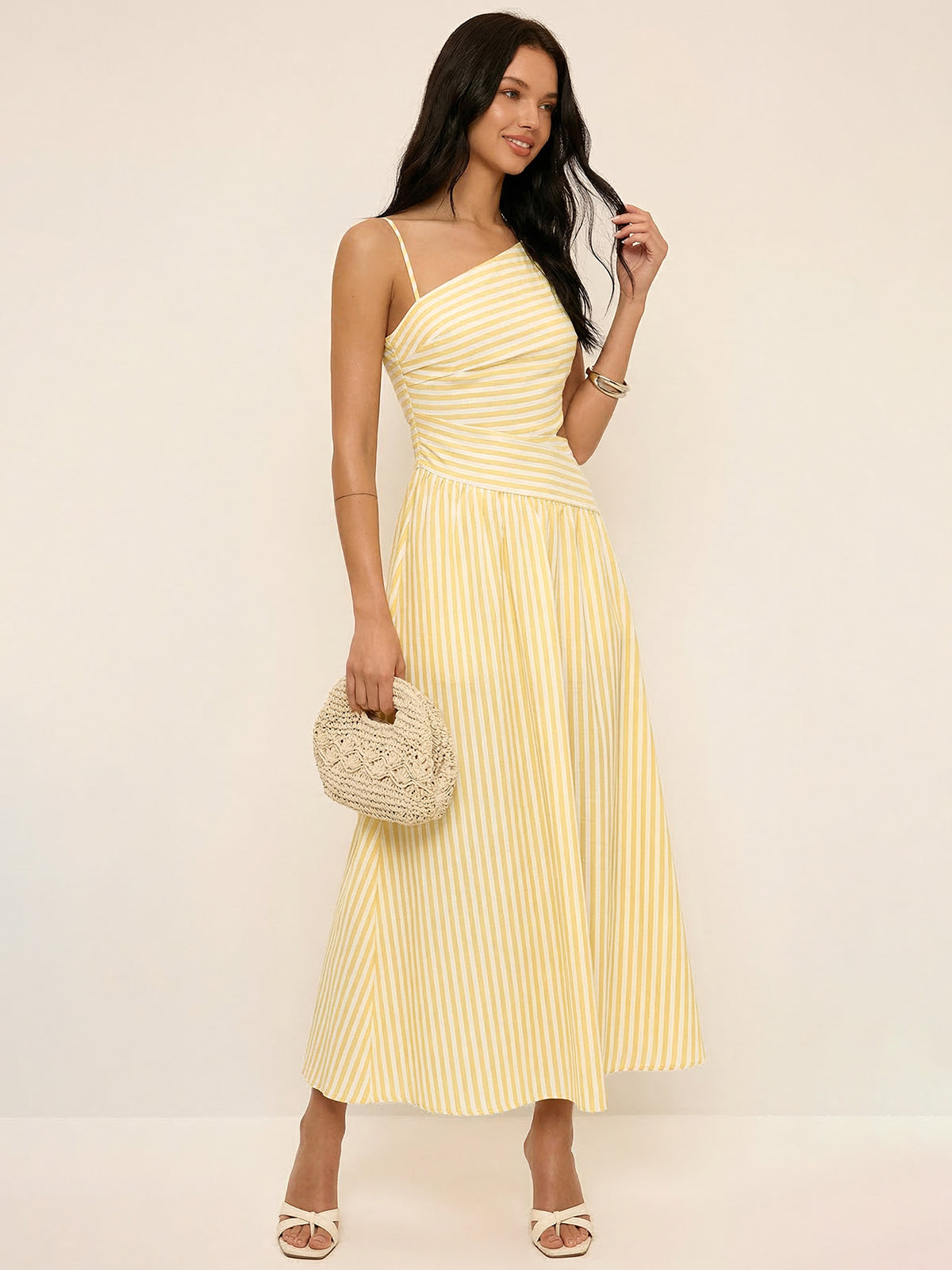 Gestreiftes Cut-Out Asymmetrisches Cami Maxikleid