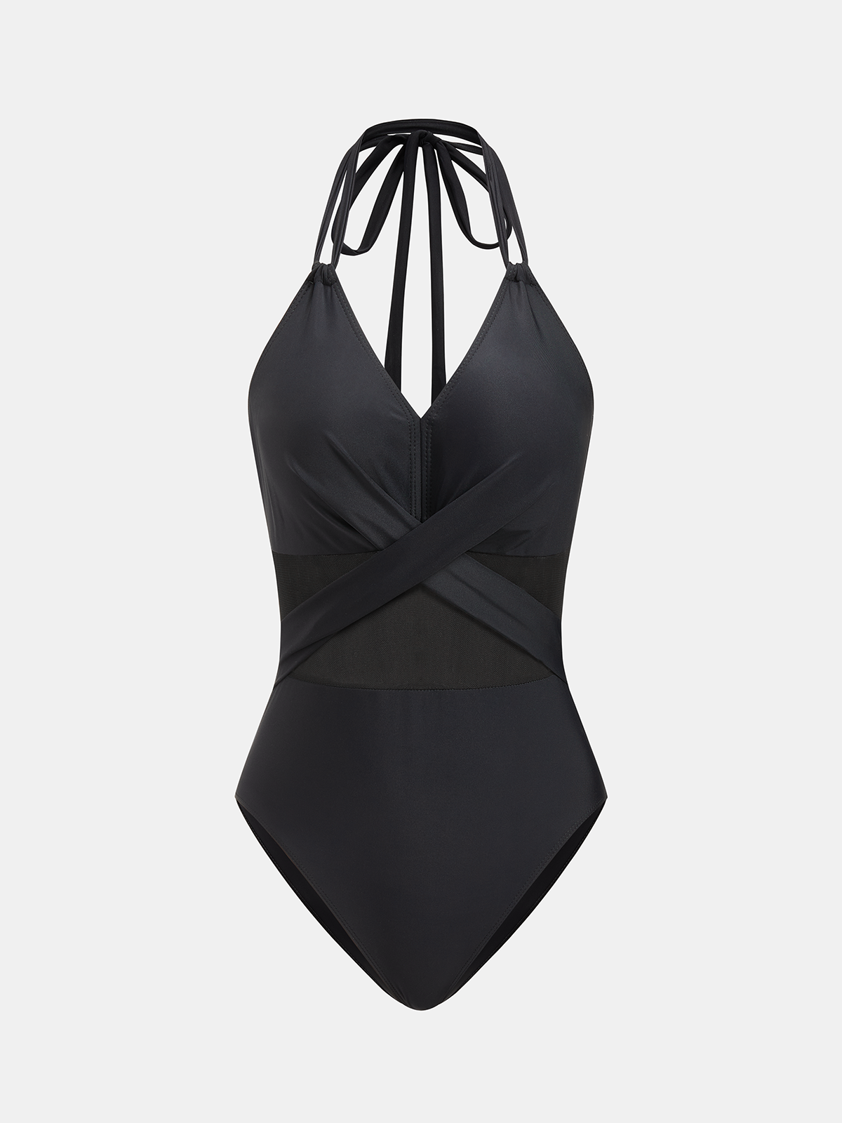 Crisscross Mesh Halter One Piece Swimsuit