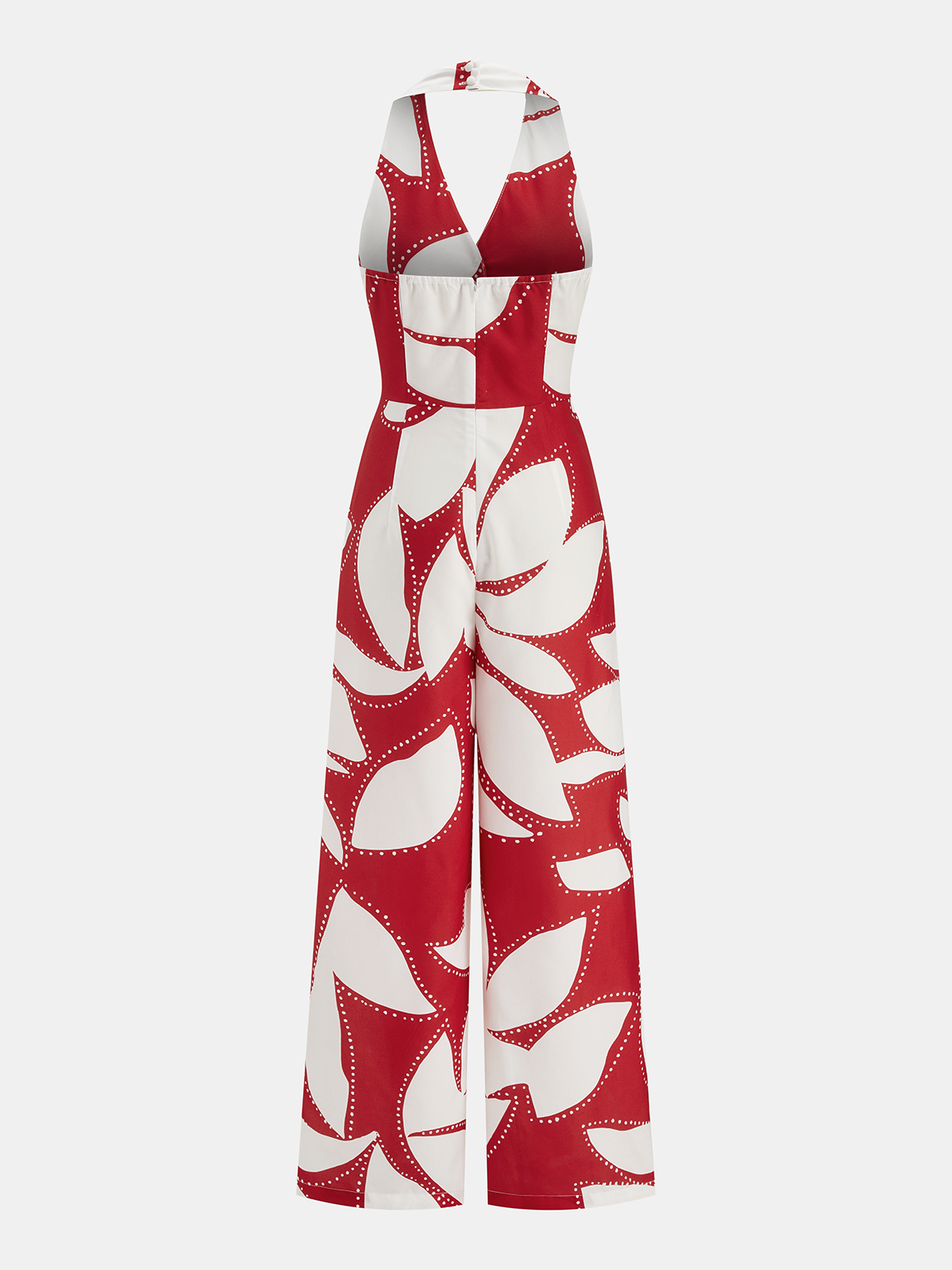 Jumpsuit mit abstraktem Blattdruck, Neckholder und Twist-Detail