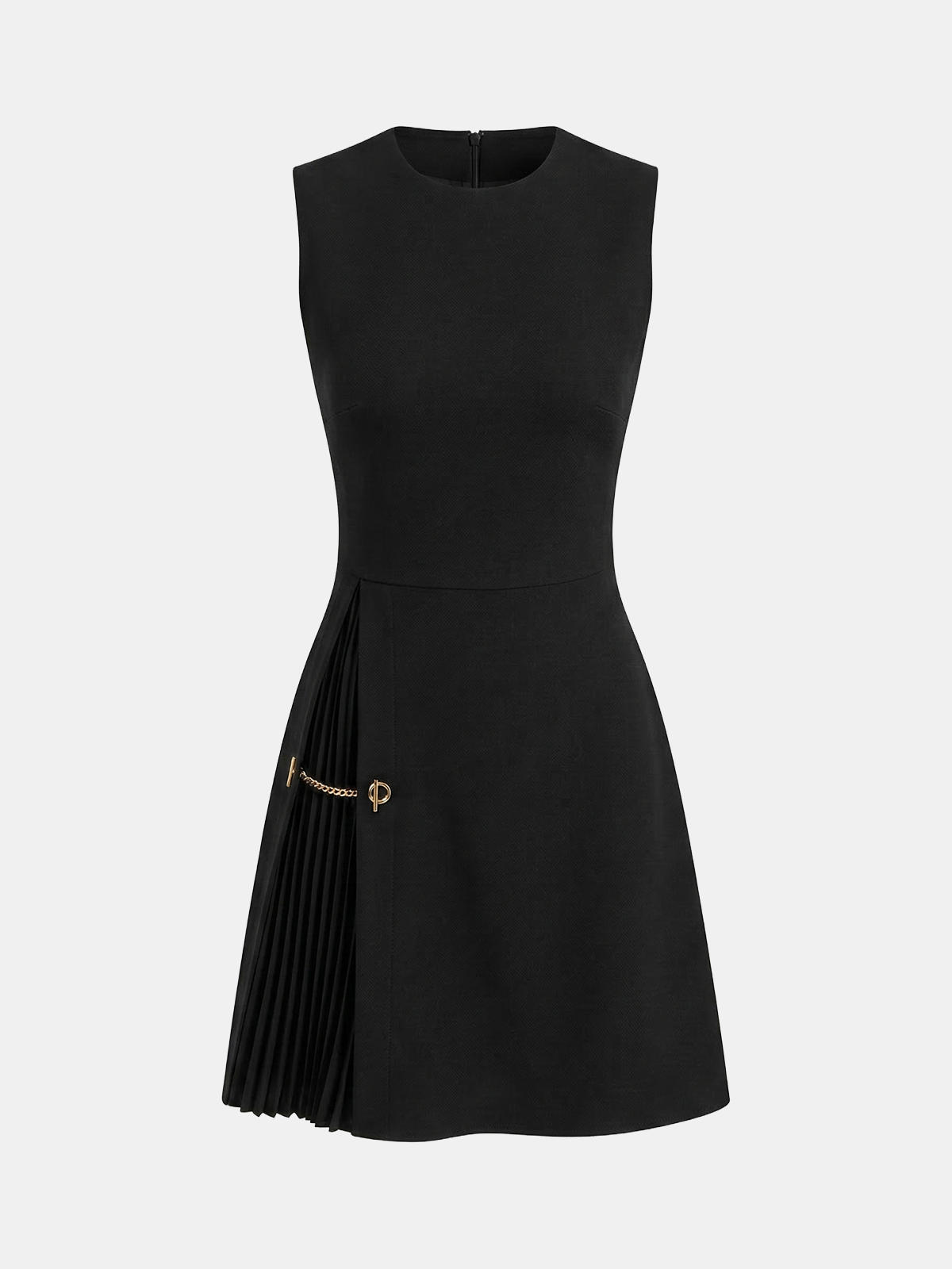 Ärmelloses Mini-Plisseekleid mit Kettendetail