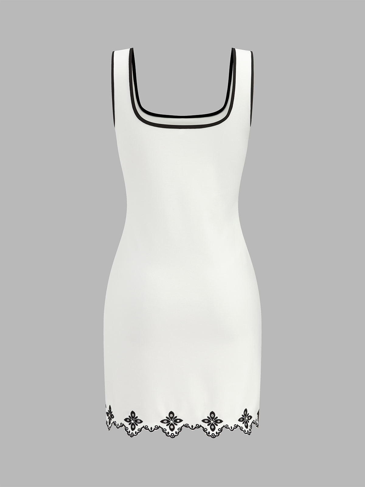 Cotton Blend Sleeveless Embroidered Mini Dress
