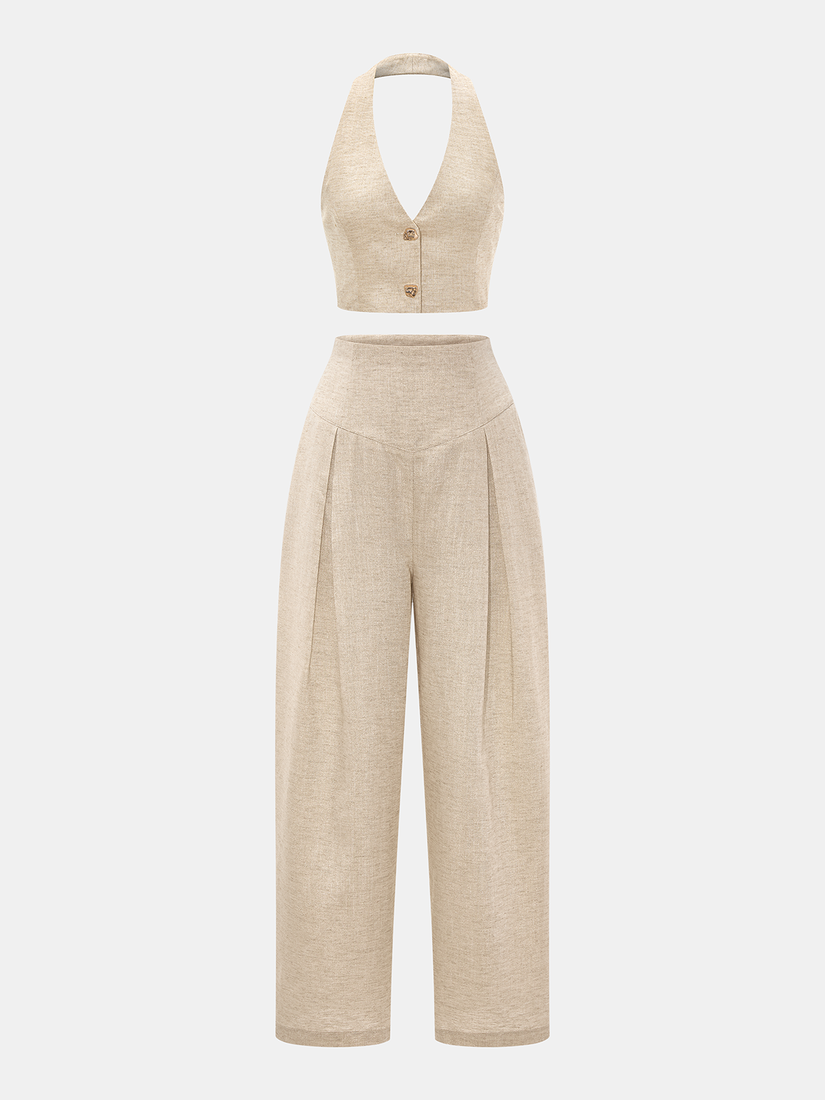 Set aus Neckholder-Crop-Top und Hose aus Leinenmischgewebe