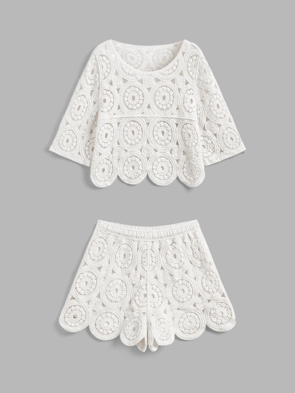 Crochet Lace Short sleeve Top & Shorts Set
