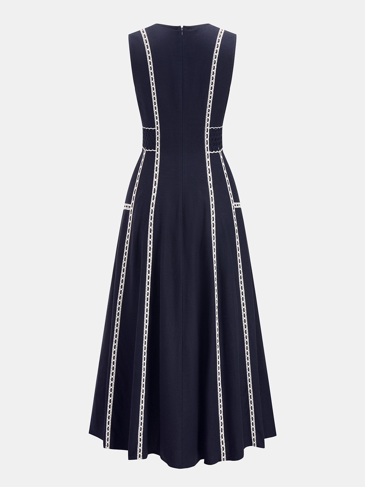 Ärmelloses Midi-Kleid mit Spitzenbesatz in Kontrastfarbe