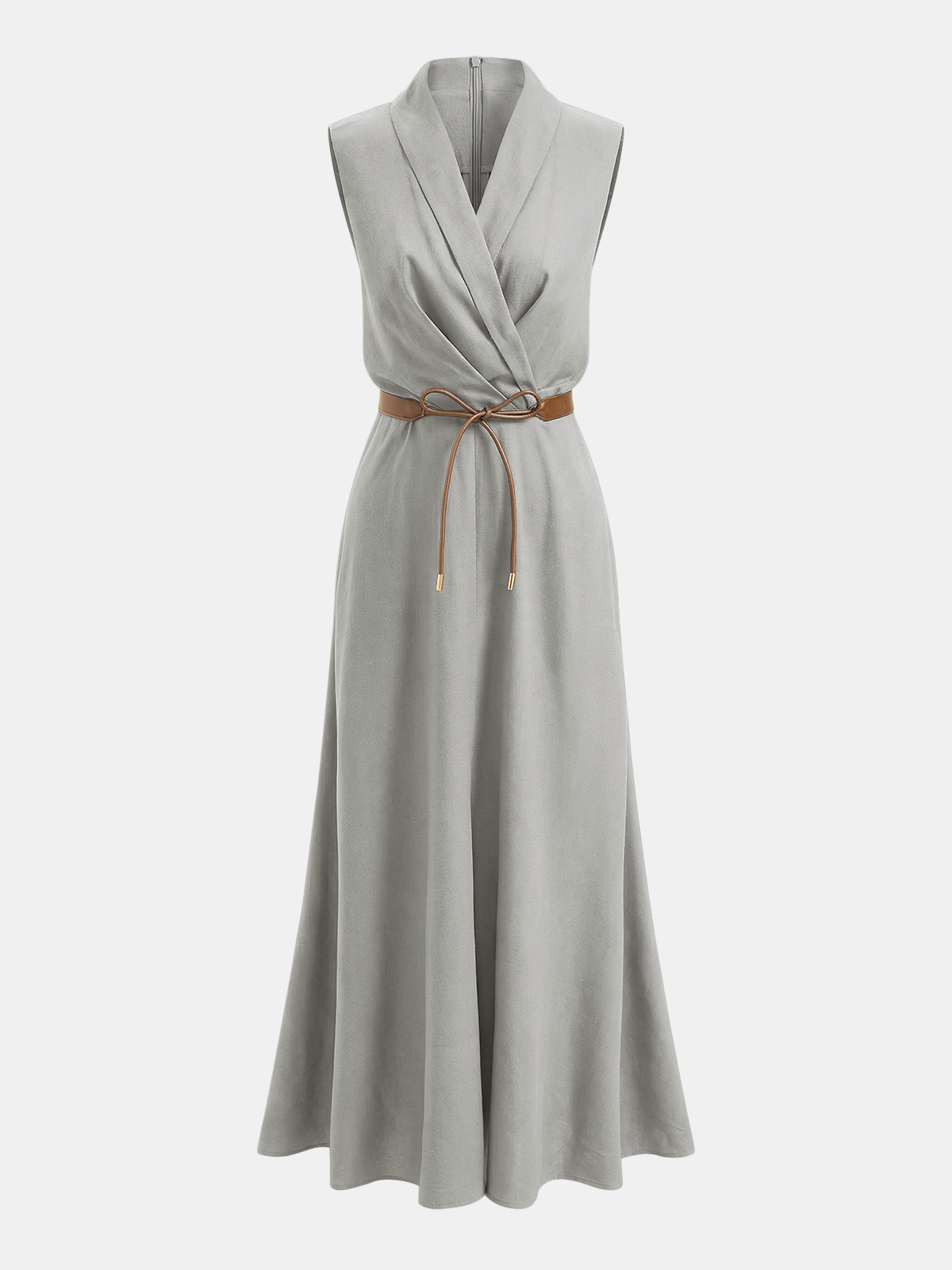 Robe longue portefeuille sans manches ceinturée