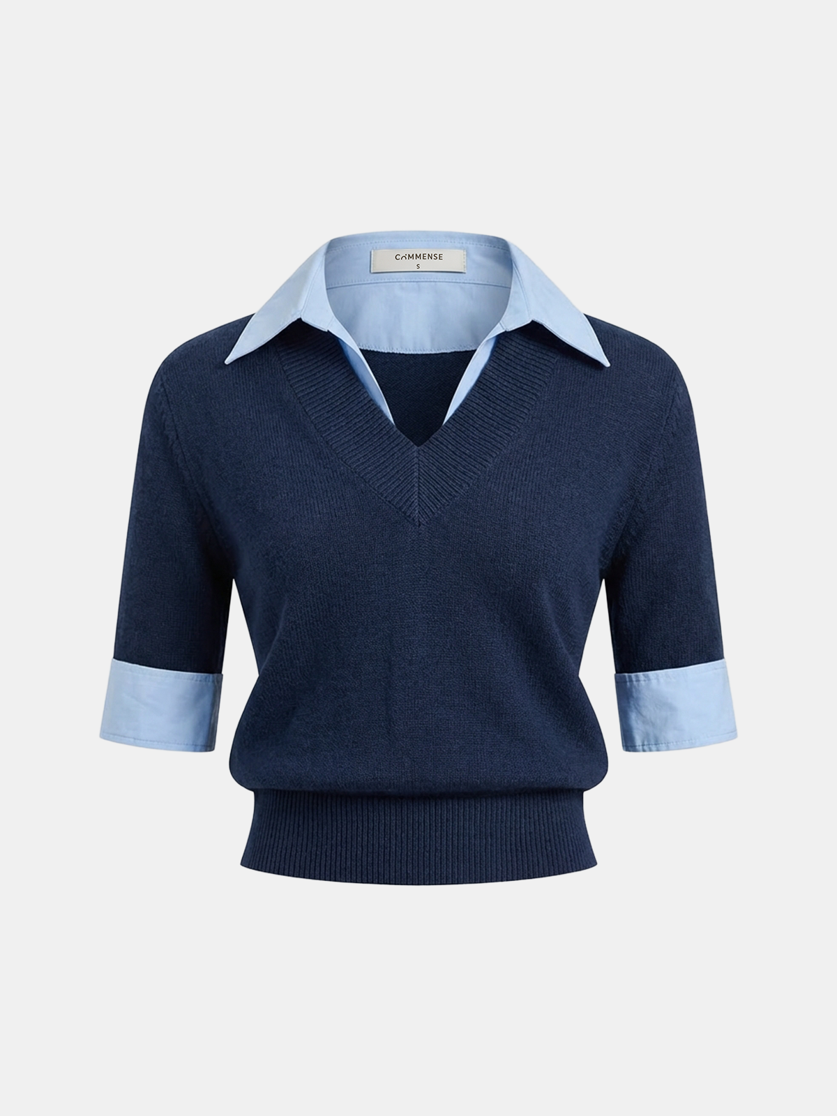 Stricktop mit Kontrastkragen und Ellenbogenärmeln