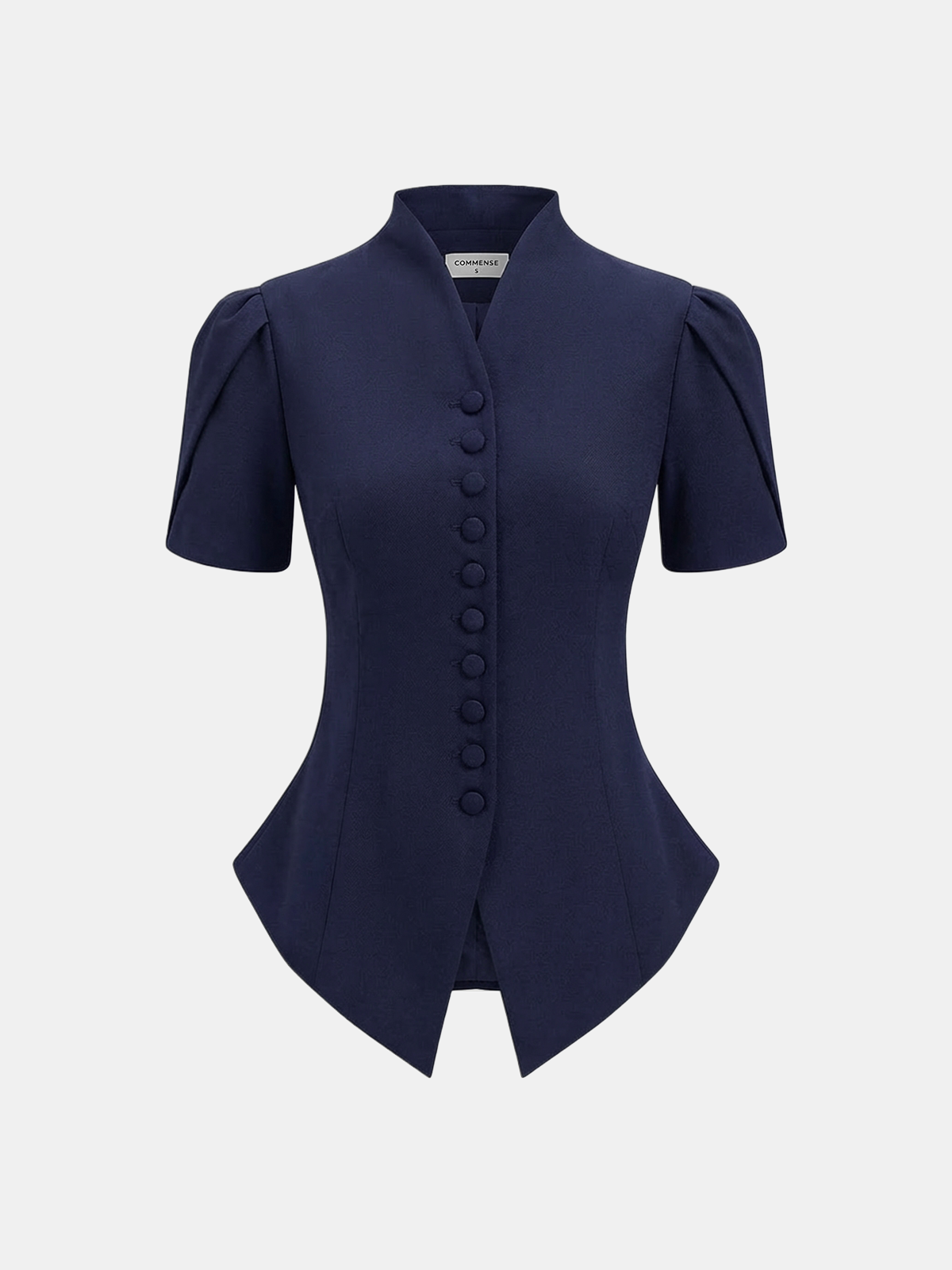 Short Sleeve Stand Collar Buttoned Slim Blouse