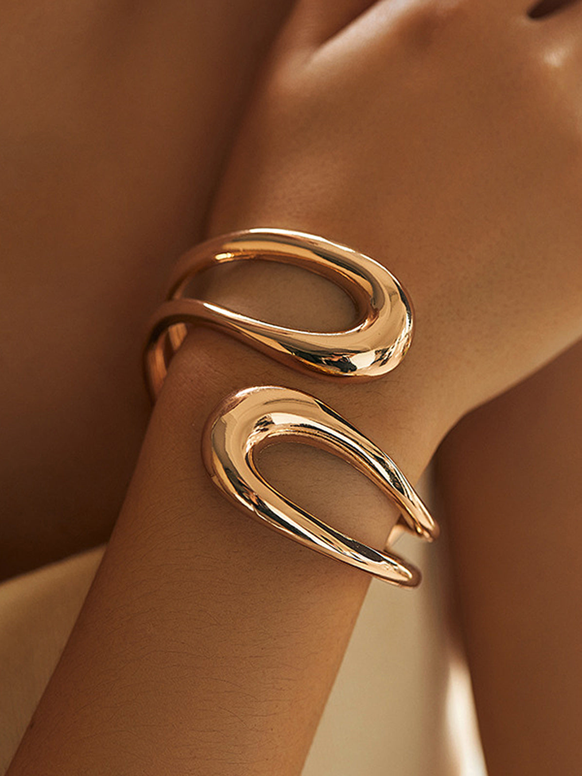 Double Loop Curved Open Cuff Bracelet