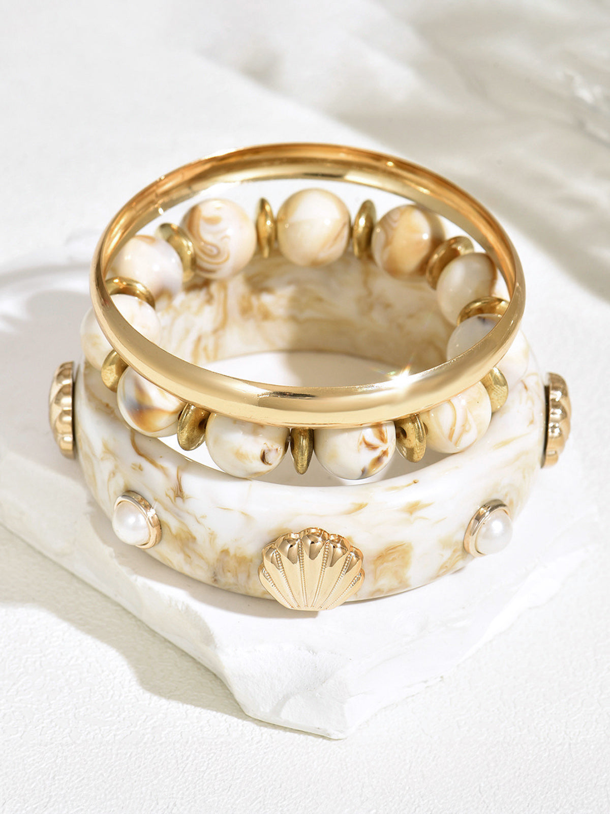 3 Pcs Stackable Shell Bracelet Set