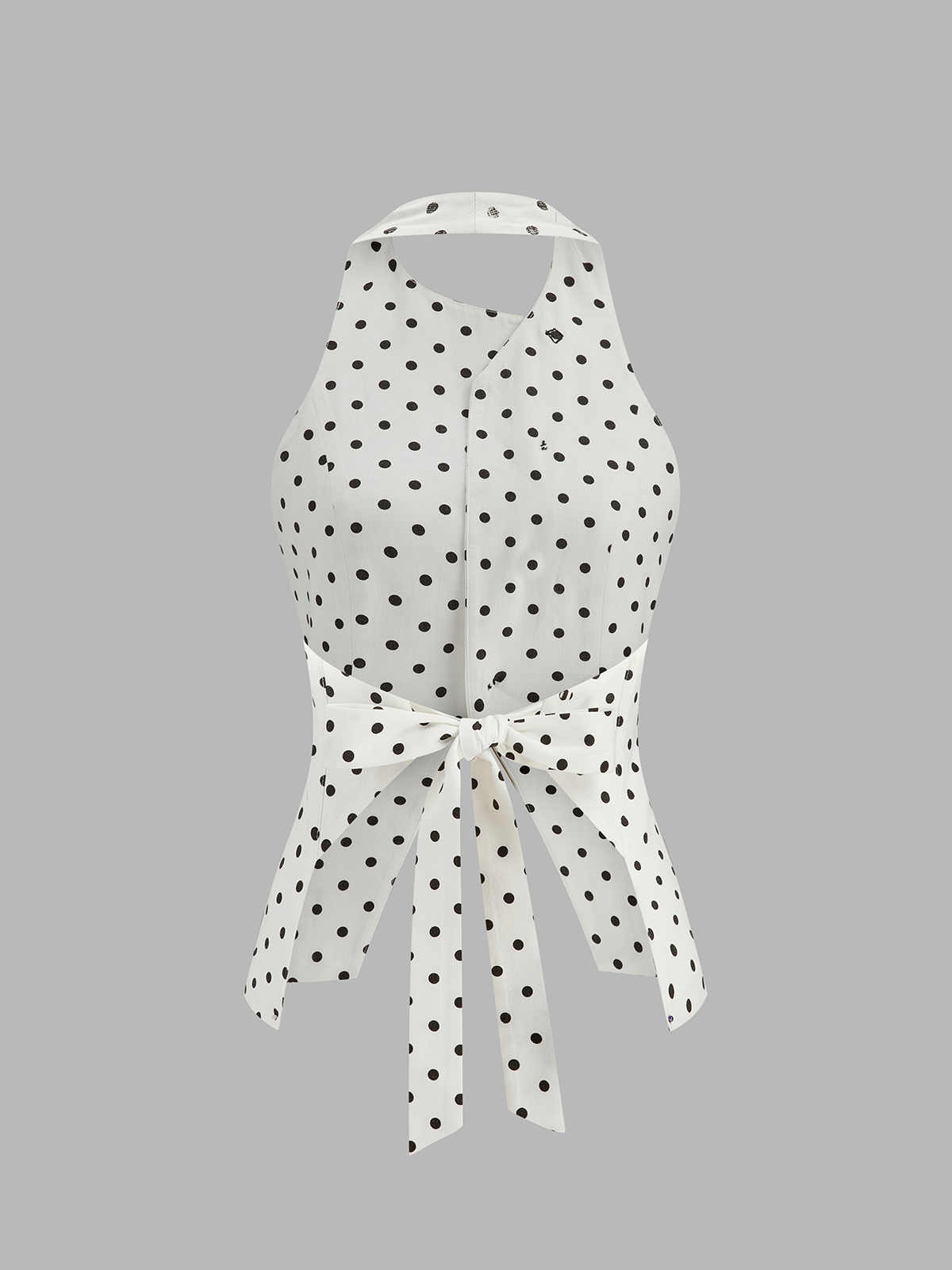 Polka Dot Halter Decorative Button Tie-Back Top