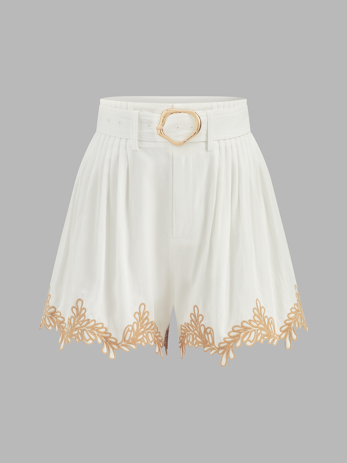 Cotton Embroidered Shirt & Belted Shorts Set