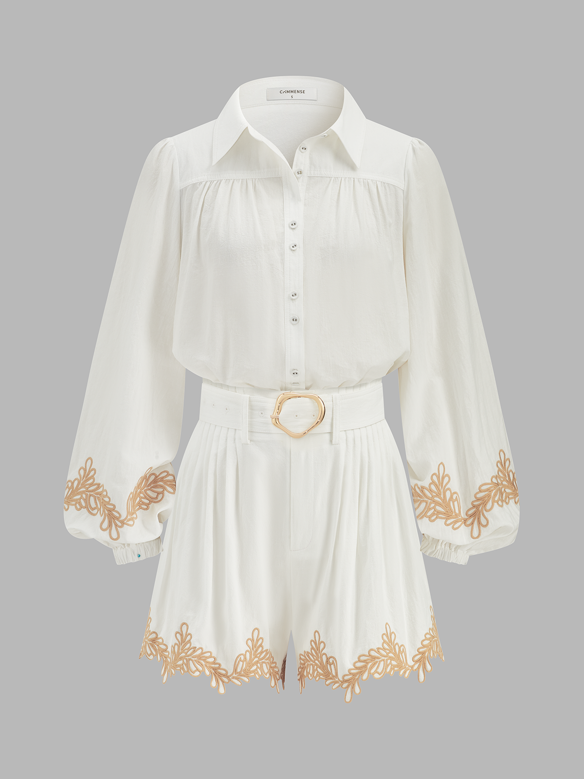 Ensemble Chemise Brodé en Coton et Short Ceinturé