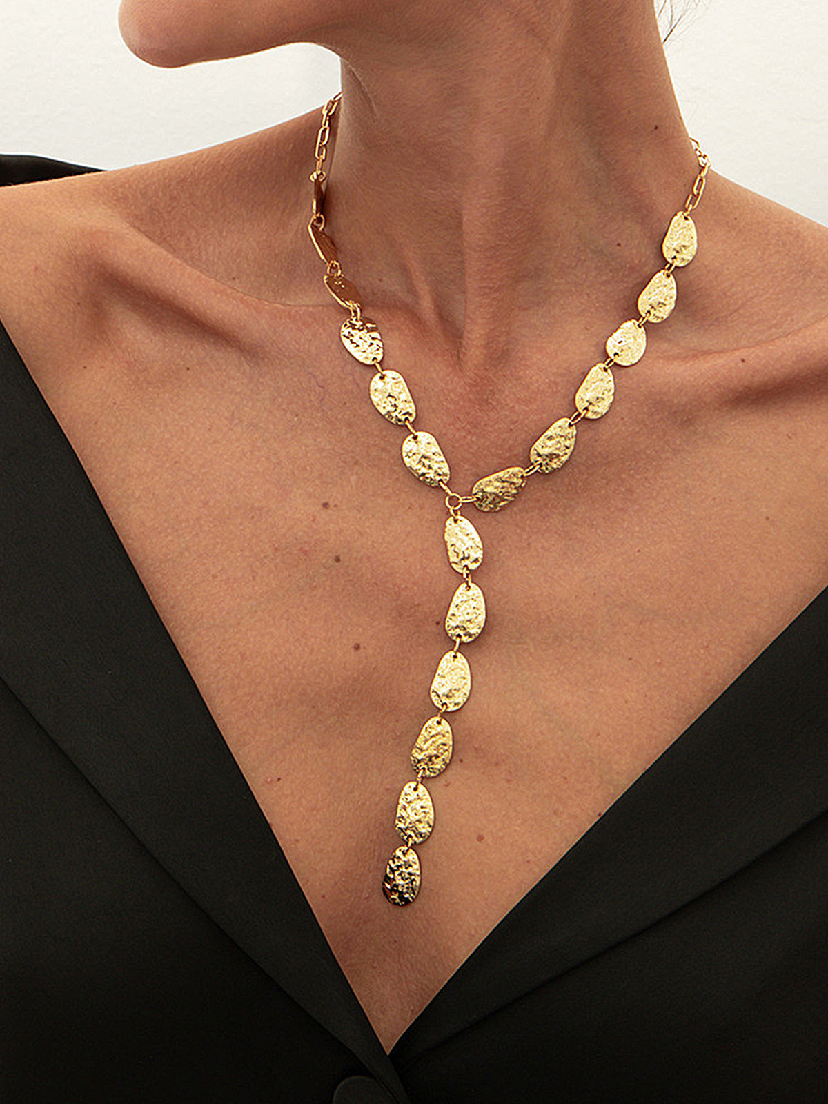 Hammered Irregular Lariat Necklace