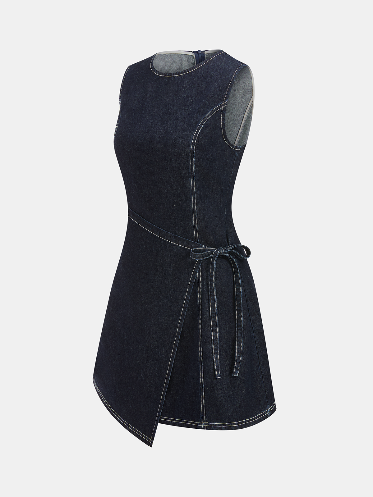Sleeveless Denim Wrap Mini Dress