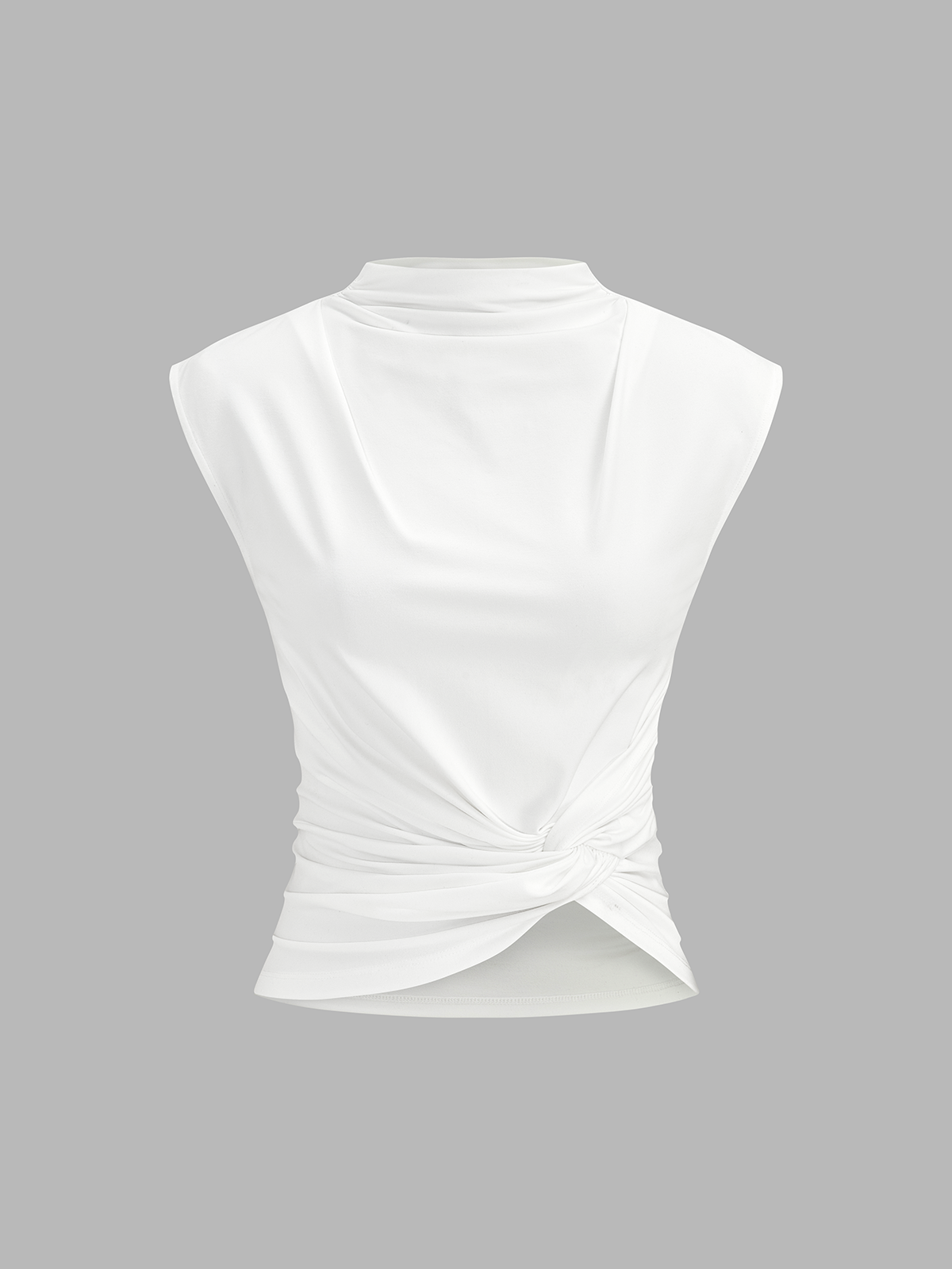 Twisted Ruched Mock Neck Sleeveless Top