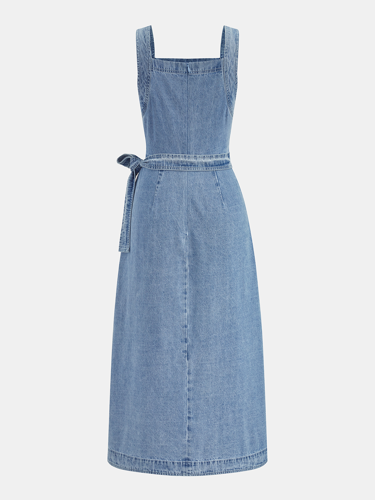 Sleeveless Tie Waist Denim Midi Dress