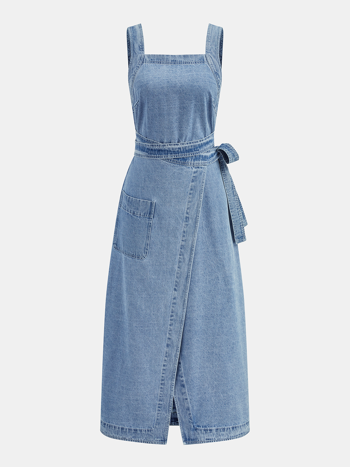 Sleeveless Tie Waist Denim Midi Dress