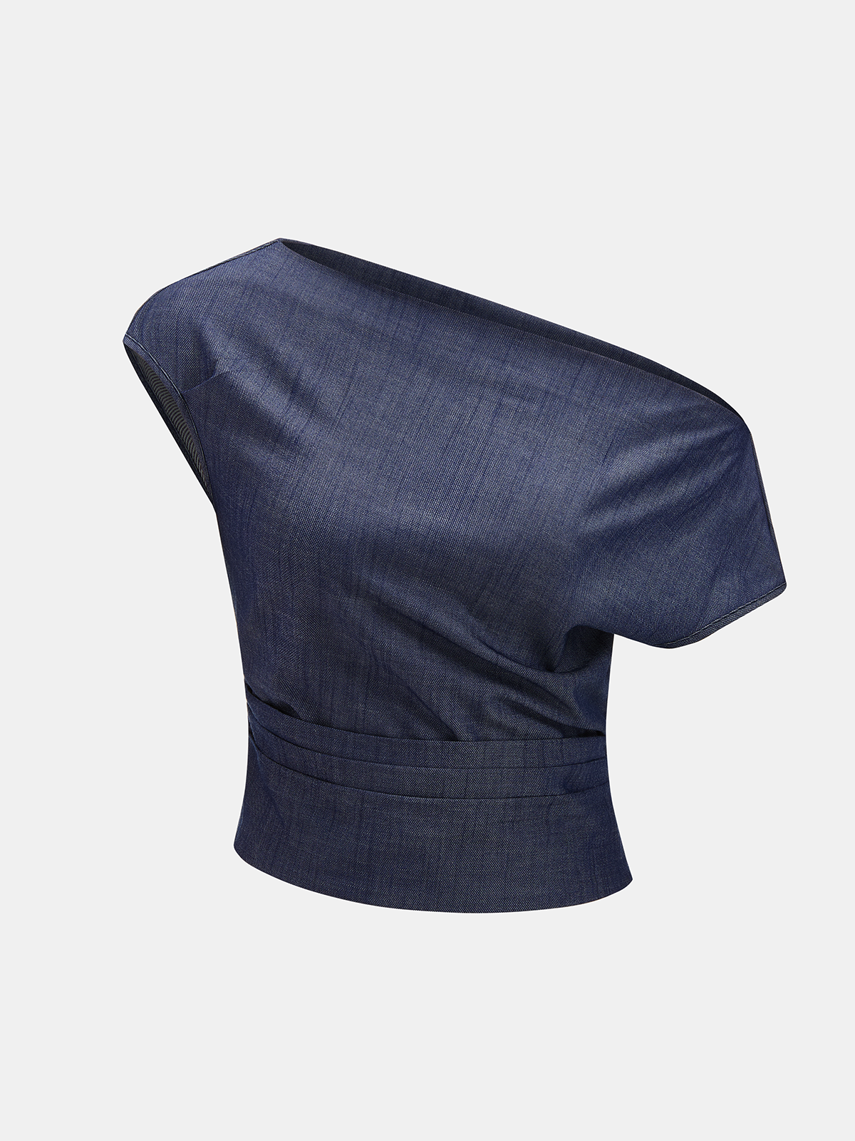 Asymmetric Off-Shoulder Belted Denim Romper