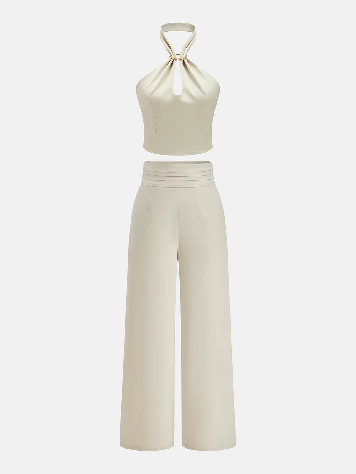 Metal Ring Halter Crop Top & Pants Set