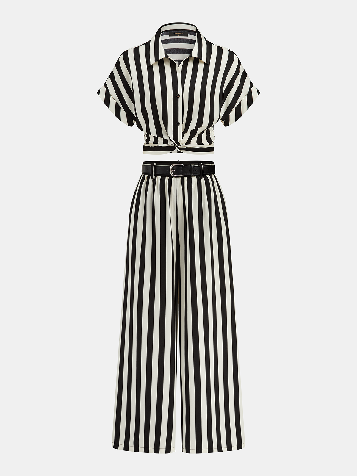 Striped Twisted Shirt & Belted Pants Set