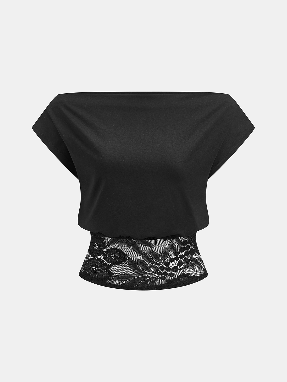 Schulterfreie, bauchfreie Bluse mit Spitze