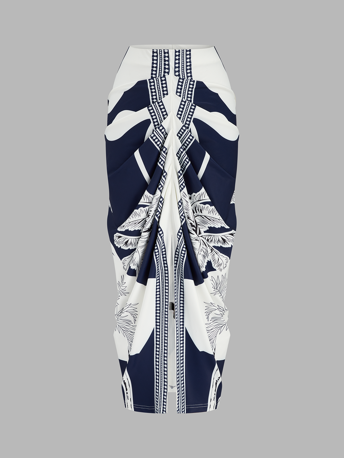 Printed V-Neck Top & Ruched Midi Skirt Set