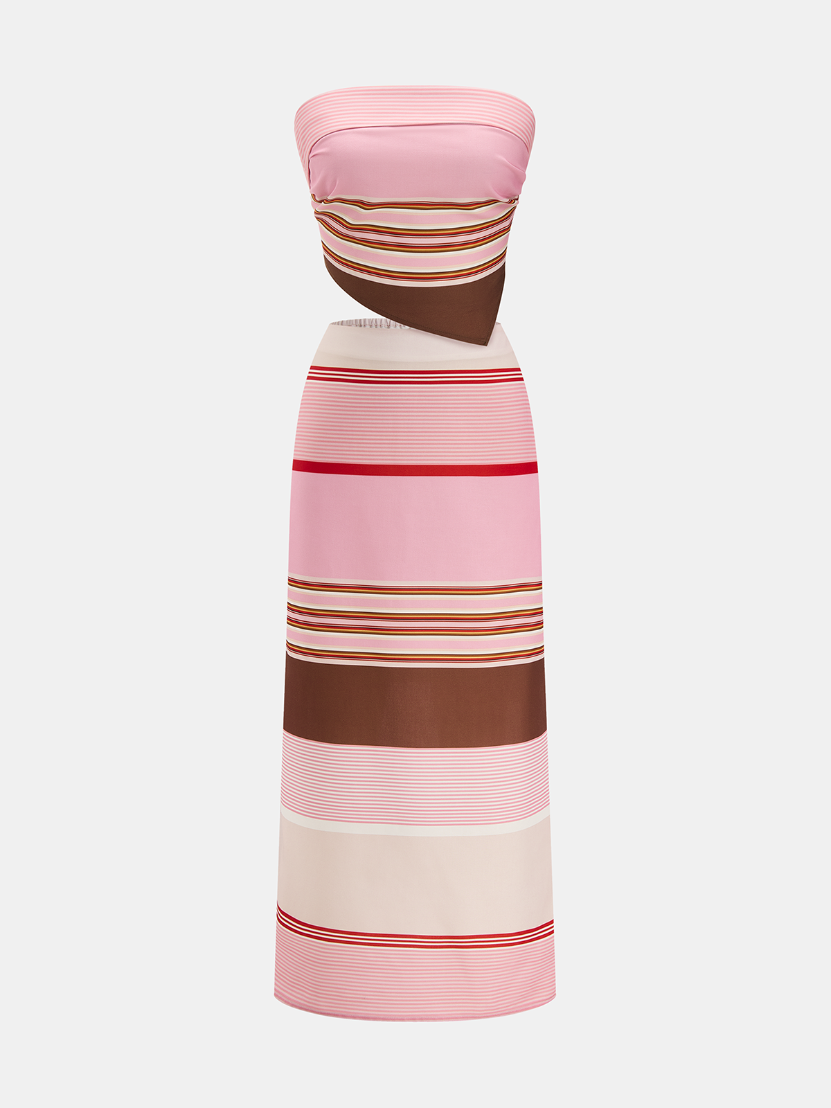 Striped Strapless Asymmetric Top & Skirt Set