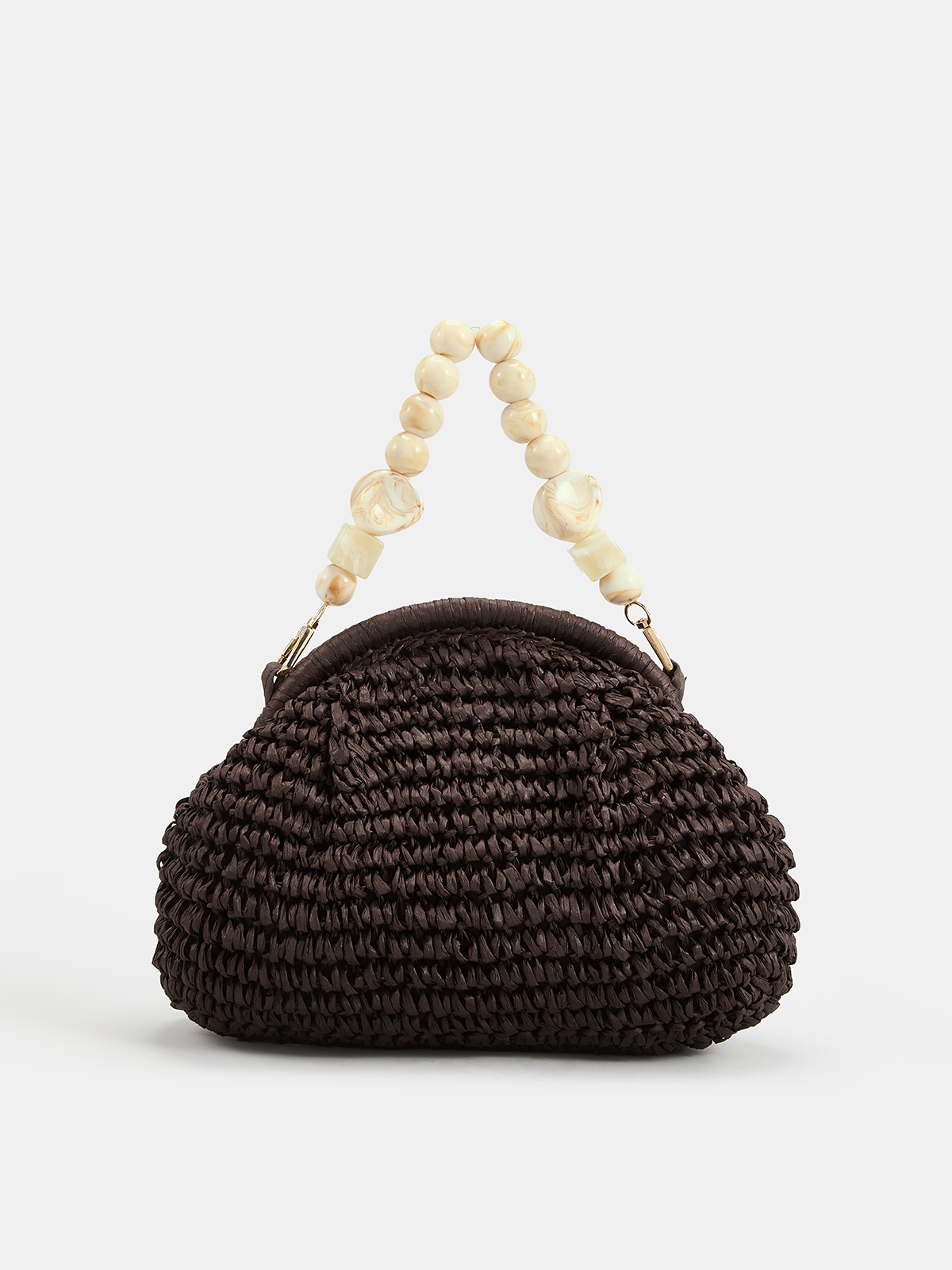 Marble Bead Chain Straw Woven Handbag