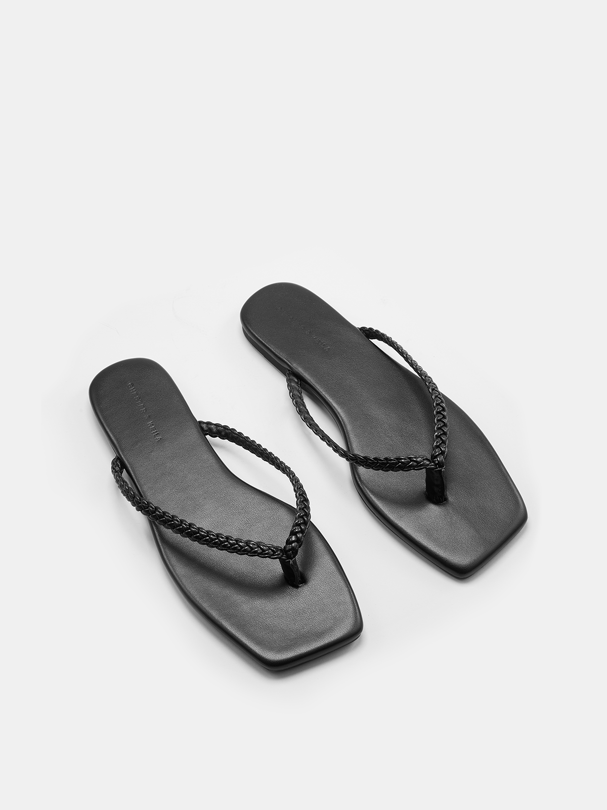 Cow Leather Square Toe Braided Thong Flip-Flops