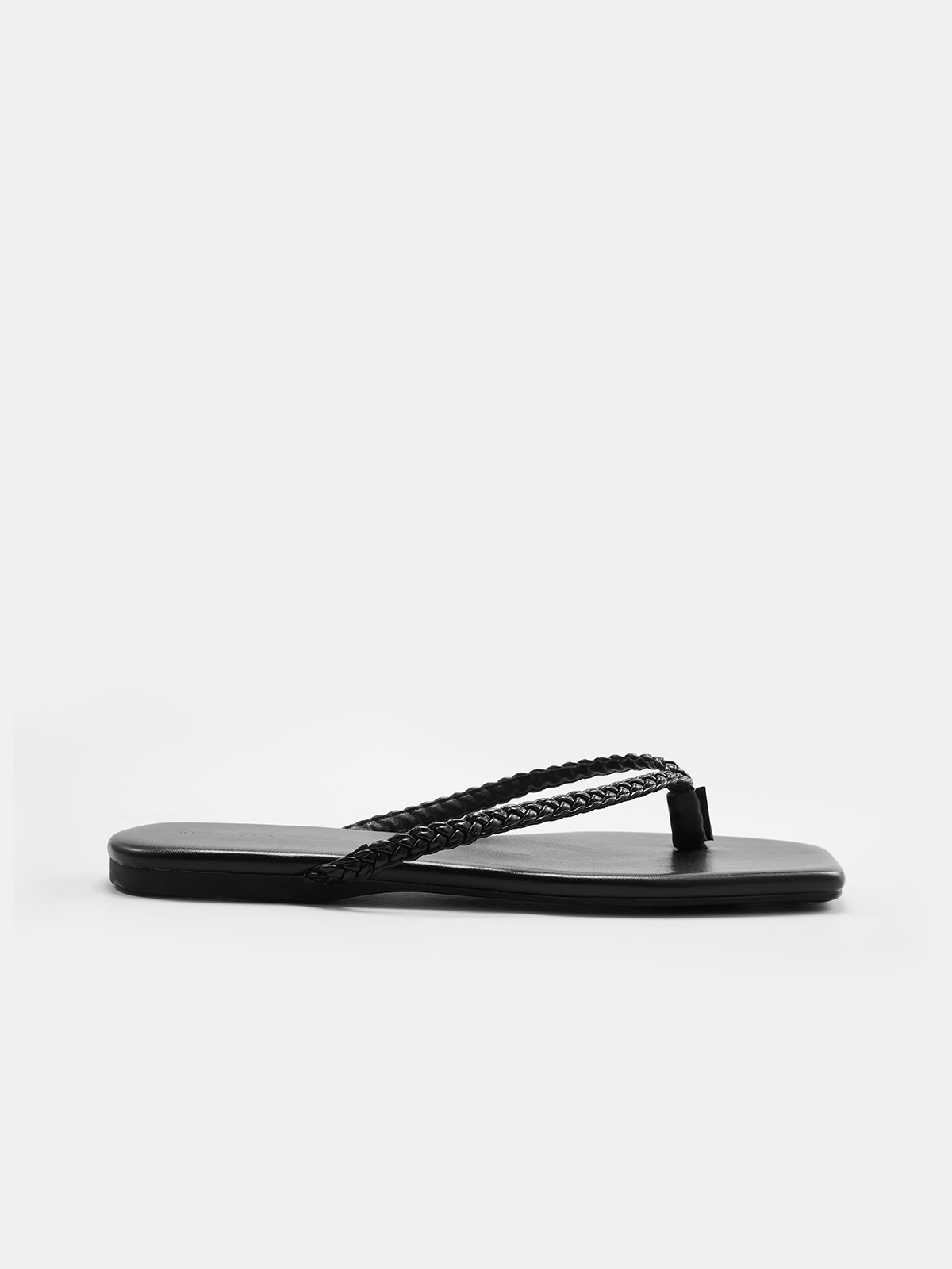 Cow Leather Square Toe Braided Thong Flip-Flops