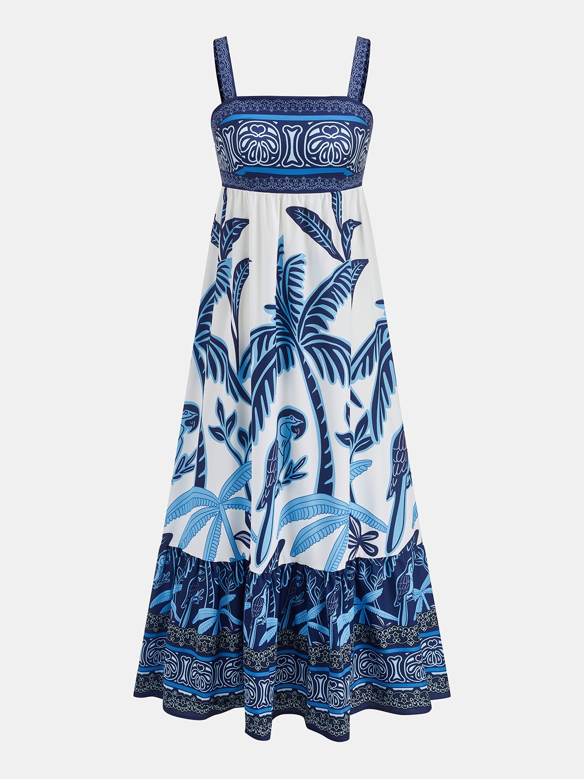 Robe longue étagée à imprimé tropical
