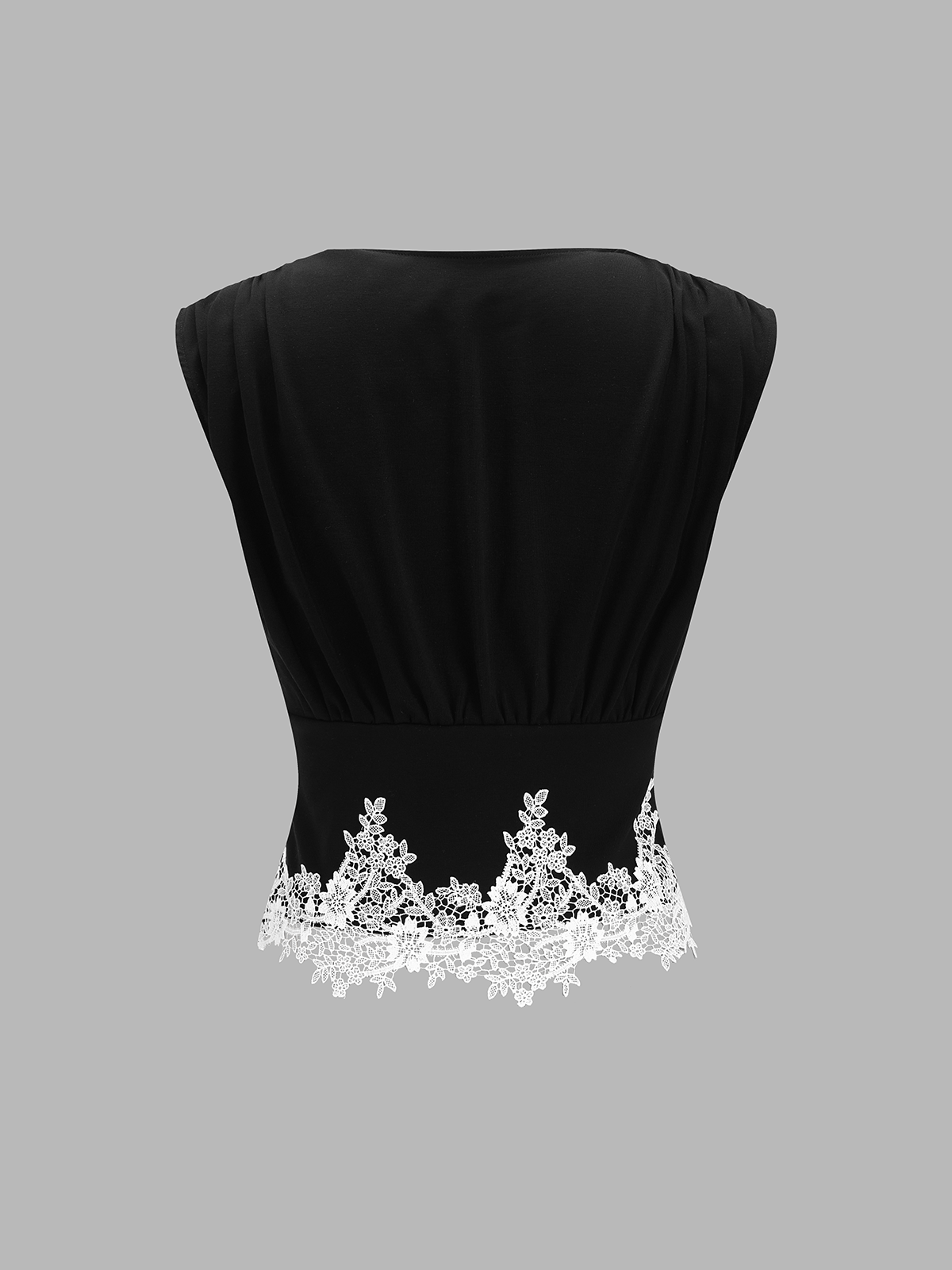 V-Neck Sleeveless Lace Trim Blouse