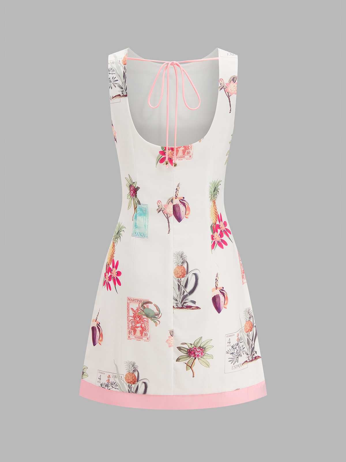 Baumwoll-Leinenkleid mit tropischem Print und ohne Ärmel