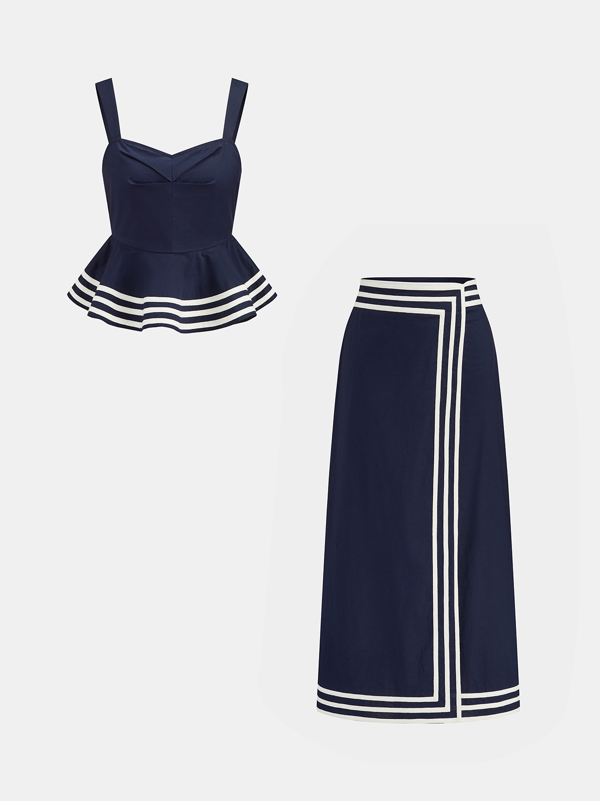 Cotton Peplum Top & Striped Midi Skirt Set