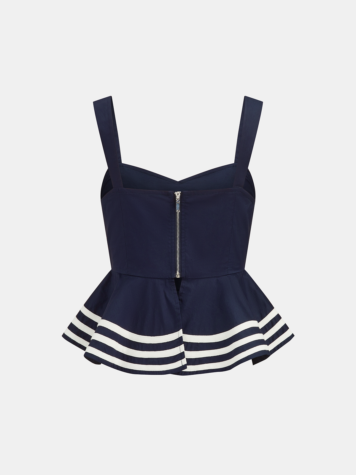 Cotton Peplum Top & Striped Midi Skirt Set