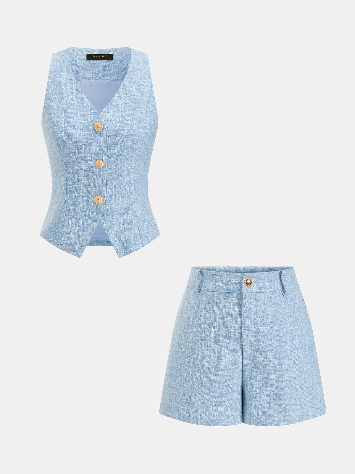 Textured Metal Button Vest & Shorts Set