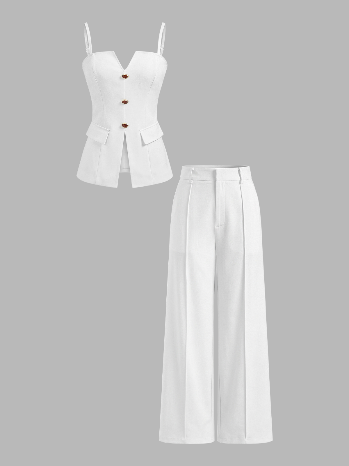 Set aus Camisole mit Knopfleiste und Hose mit weitem Bein