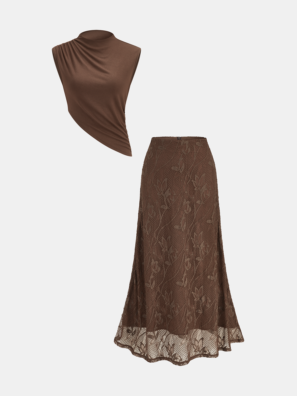 Sleeveless Asymmetric Top & Lace Mermaid Skirt Set