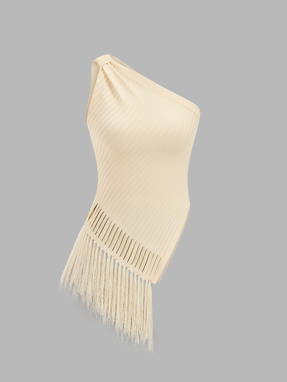 One Shoulder Fringe Knitted Tank Top