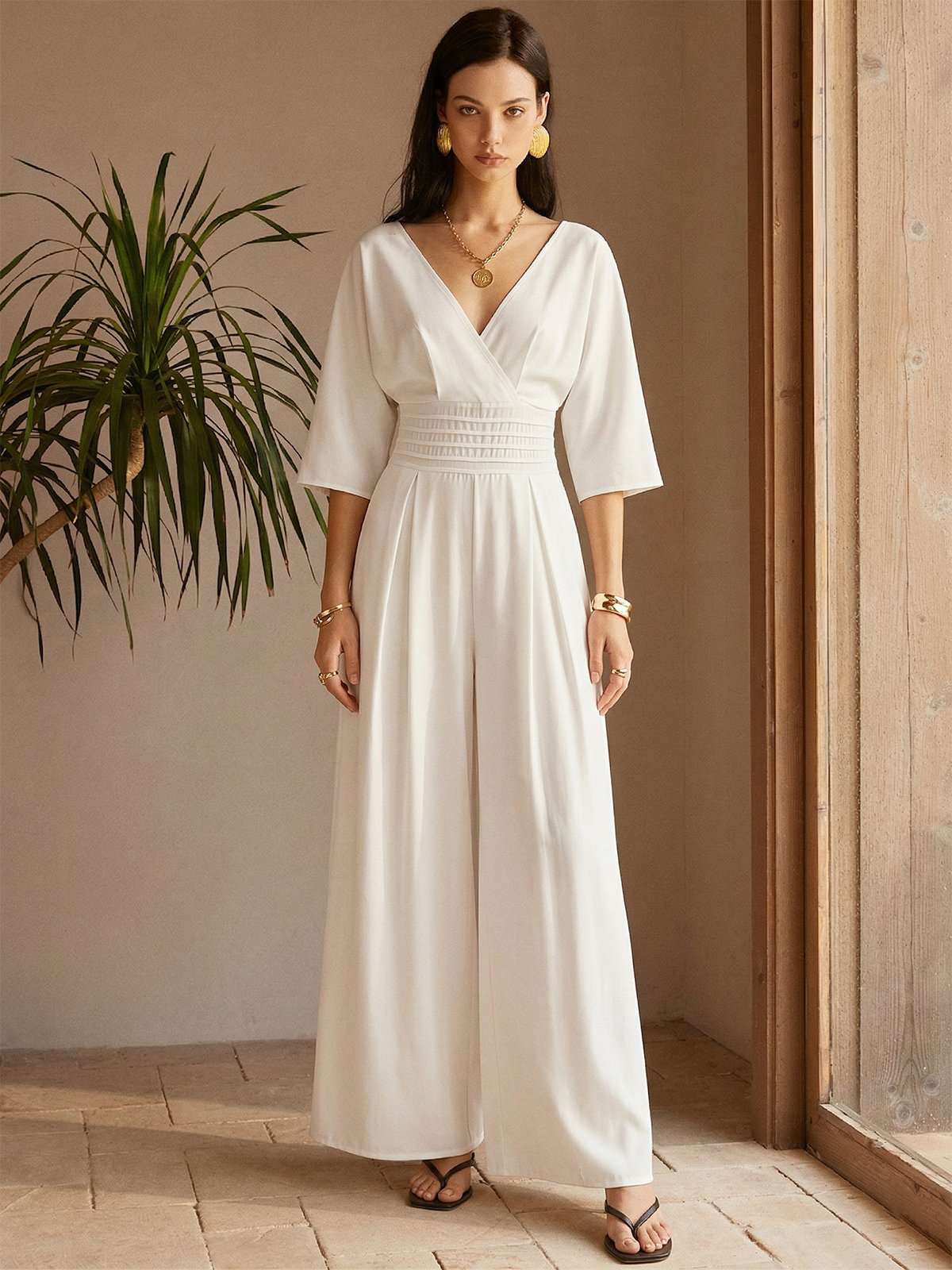 V-Neck Dolman Sleeve Wide Leg Jumpsuit