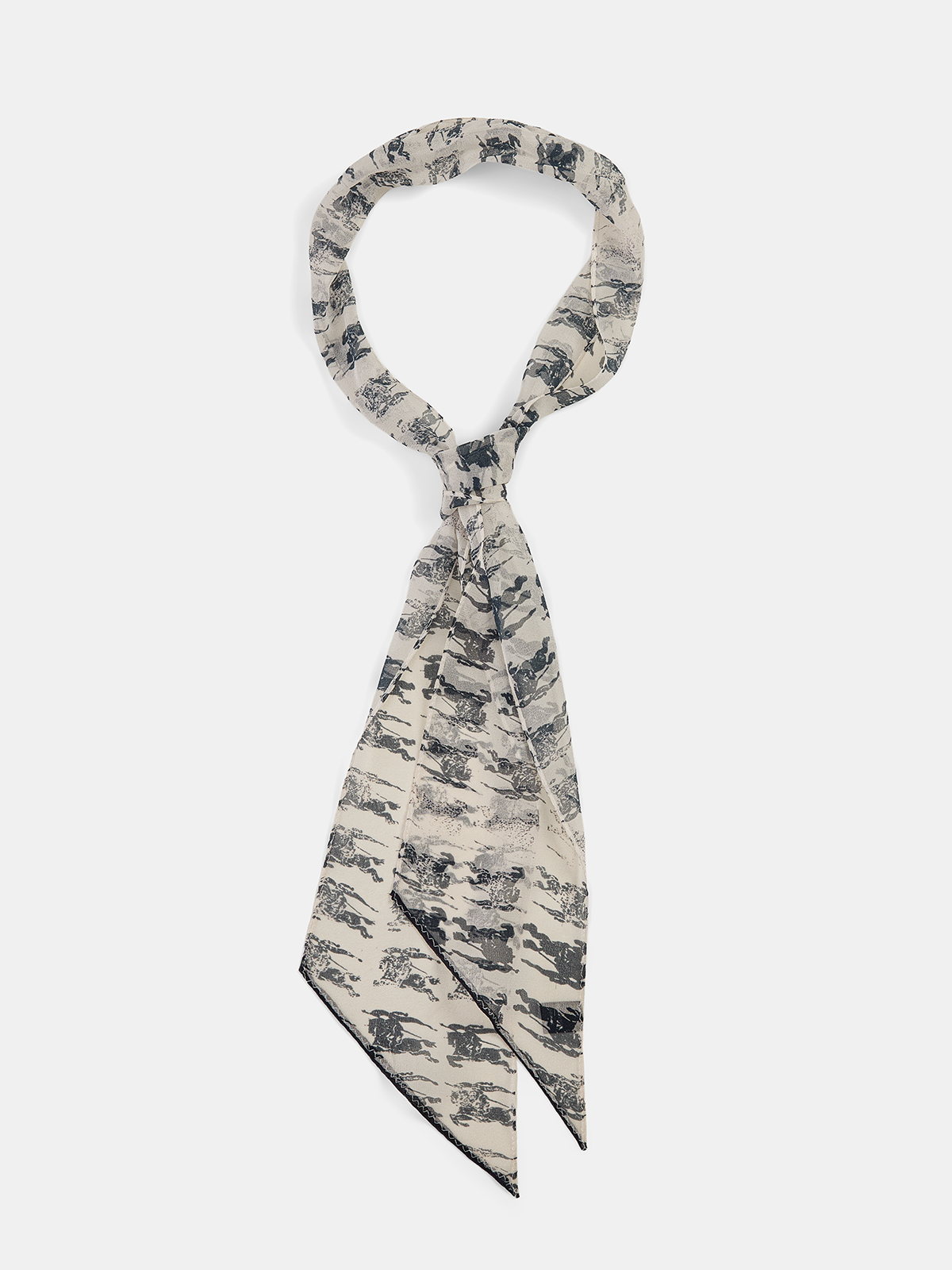 Silk Galloping Horse Print Skinny Scarf